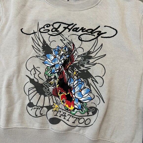 NWT Ed Hardy Tattoo Cropped Sweatshirt Gray Women's MEDIUM - Picture 3 of 7